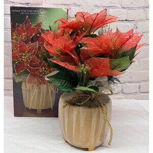 Vintage  Fiber Optic Red Poinsettia Lighted Christmas Decoration w/ Box 16” 90s